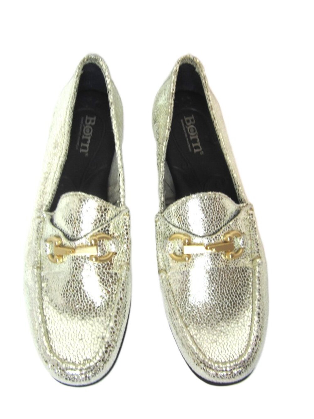 Born Ardsley Metallic Gold Women's Size 6 Leather Horsebit Loafers Dressy Flats